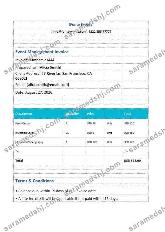 Event Management Invoice Template